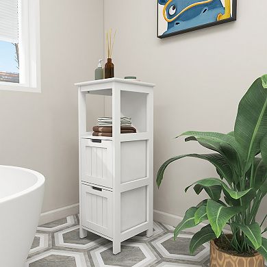Bathroom Floor Cabinet with 2 Drawers & 1 Shelf, Freestanding Wood Storage Organizer