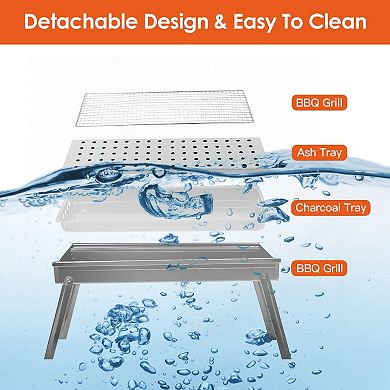 Foldable Stainless Steel Charcoal BBQ Grill Portable