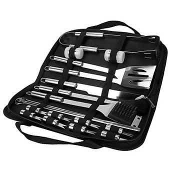 Stainless Steel BBQ Grill Tool Kit Spatula, Tongs, Fork & Knife Grilling Utensils