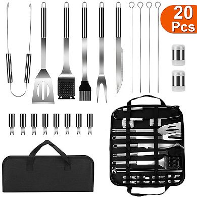 Stainless Steel BBQ Grill Tool Kit Spatula, Tongs, Fork & Knife Grilling Utensils
