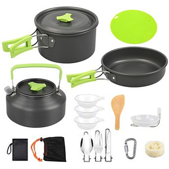 6 pc Camping Cookware Set with Stove & Utensils