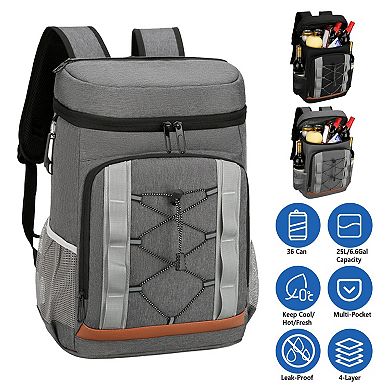 36-Can Leakproof Cooler Backpack 25L Insulated Bag for Picnic, Camping, Beach, Hiking, Travel