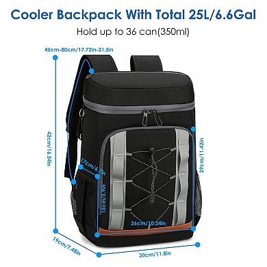 36-Can Leakproof Cooler Backpack 25L Insulated Bag for Picnic, Camping, Beach, Hiking, Travel