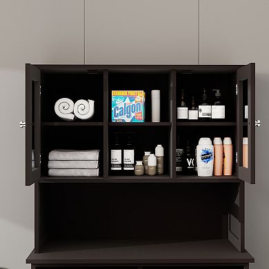 Two-Compartment Tilt-Out Laundry Basket Cabinet with 2 Adjustable Shelves, Tall Bathroom Storage