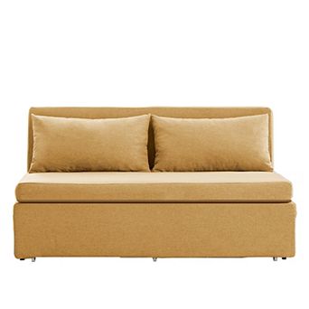 64" W Queen Sleeper Sofa Bed 2-in-1 Convertible Linen Pull Out Couch with Cushions & Pillows