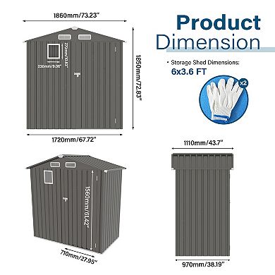 WOW PIONEER Compact Metal Storage Shed with Peaked Roof and Lockable Door