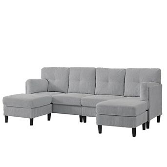 U-Shaped Modular Sectional Sofa with Ottoman, 6-Seat Corduroy Convertible Couch Double Chaises