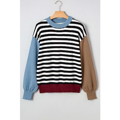 Striped Panels Colorblock Sleeve Chic Sweater