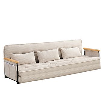 87" Adjustable 3-Seater Sleeper Floor Couch Bed with 3 Pillows, Side Pocket & Armrest