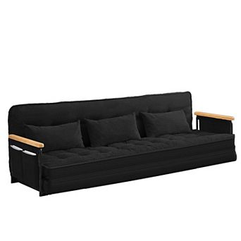 87" Adjustable 3-Seater Sleeper Floor Couch Bed with 3 Pillows, Side Pocket & Armrest