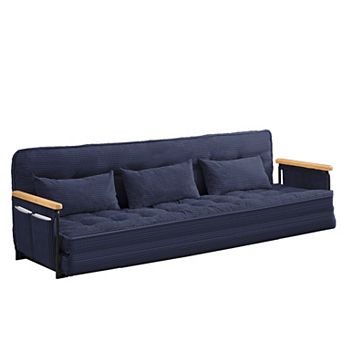 87" Adjustable 3-Seater Sleeper Floor Couch Bed with 3 Pillows, Side Pocket & Armrest