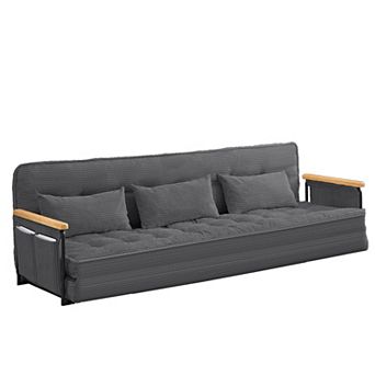 87" Adjustable 3-Seater Sleeper Floor Couch Bed with 3 Pillows, Side Pocket & Armrest