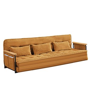 87" Adjustable 3-Seater Sleeper Floor Couch Bed with 3 Pillows, Side Pocket & Armrest