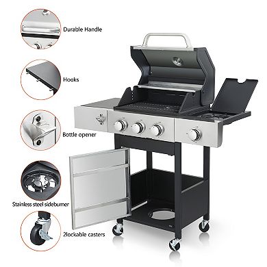 WOW PIONEER 3-Burner Propane Gas BBQ Grill with Side Burner