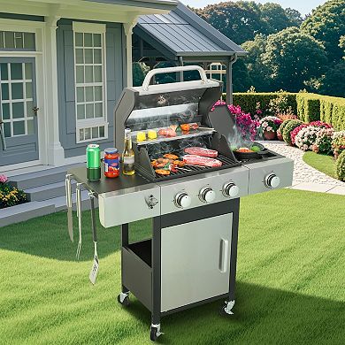 WOW PIONEER 3-Burner Propane Gas BBQ Grill with Side Burner
