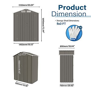 WOW PIONEER Compact Outdoor Metal Storage Shed with Peaked Waterproof Roof