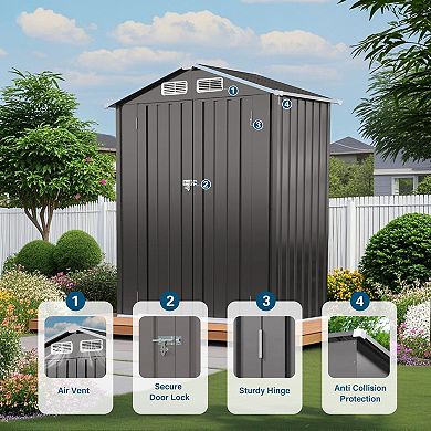 WOW PIONEER Compact Outdoor Metal Storage Shed with Peaked Waterproof Roof