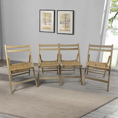 WOW PIONEER Wood Folding Chairs for Events and Dining, Set of Four, Slatted Design