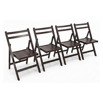 WOW PIONEER Wood Folding Chairs for Events and Dining, Set of Four, Slatted Design
