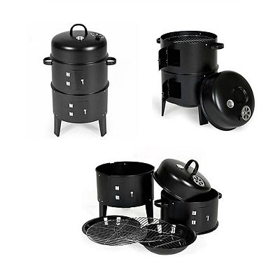 WOW PIONEER Outdoor Double-Layer Charcoal Grill and Smoker Stove for Braising