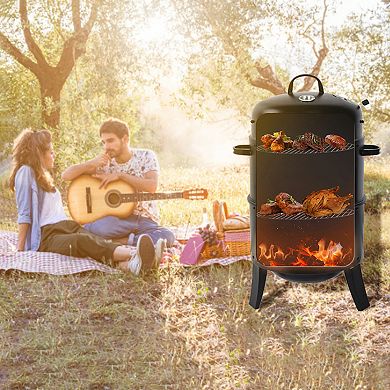 WOW PIONEER Outdoor Double-Layer Charcoal Grill and Smoker Stove for Braising