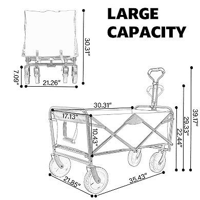 WOW PIONEER Collapsible Wagon Cart Foldable with Wheels and Drink Holders
