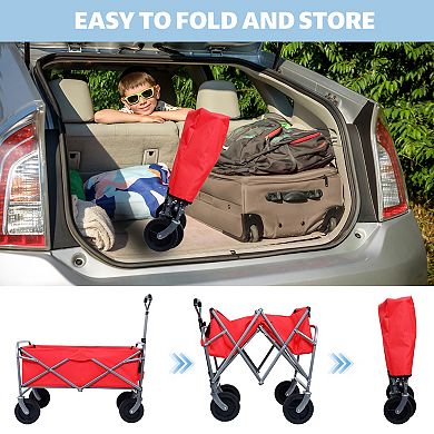 WOW PIONEER Collapsible Wagon Cart Foldable with Wheels and Drink Holders