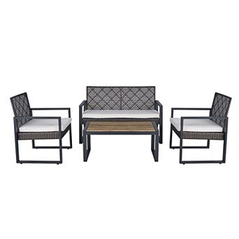 WOW PIONEER Outdoor Patio Furniture Set with Acacia Wood Table and Rattan Seating
