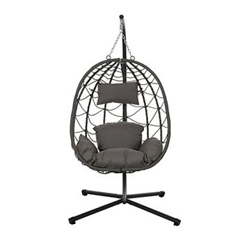 WOW PIONEER Indoor Outdoor Hanging Swing Chair with Stand and Cushion