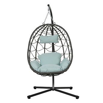 WOW PIONEER Indoor Outdoor Hanging Swing Chair with Stand and Cushion