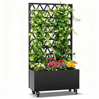 WOW PIONEER Metal Planter Box with Trellis Raised Garden Bed Privacy Screen