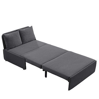 43" W Twin Pull Out Sofa Bed 2-in-1 Convertible Linen Sleeper Chair with Pillows