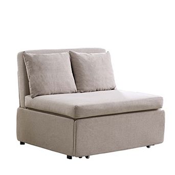 43" W Twin Pull Out Sofa Bed 2-in-1 Convertible Linen Sleeper Chair with Pillows