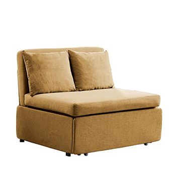 43" W Twin Pull Out Sofa Bed 2-in-1 Convertible Linen Sleeper Chair with Pillows