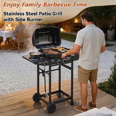 WOW PIONEER 2 Burner Propane Gas Grill with Side Burner and Stainless Steel Construction