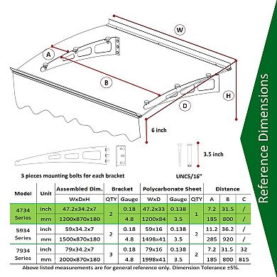 WOW PIONEER Solid Polycarbonate Door Window Awning with Valance for Wooden Walls