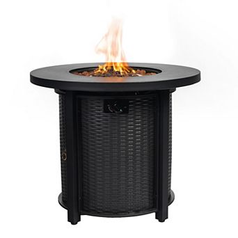 WOW PIONEER 30 Inch Round Propane Fire Pit Table with Steel Frame and Lava Rocks