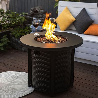 WOW PIONEER 30 Inch Round Propane Fire Pit Table with Steel Frame and Lava Rocks