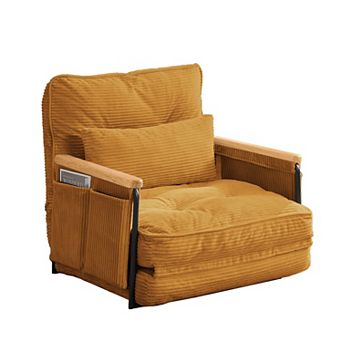 30" Adjustable Loveseat Sleeper Floor Couch Bed with 2 Pillows, Side Pocket & Wooden Armrest