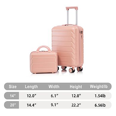 WOW PIONEER 2-Piece ABS Spinner Wheel Luggage Set with Cosmetic Case