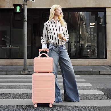 WOW PIONEER 2-Piece ABS Spinner Wheel Luggage Set with Cosmetic Case