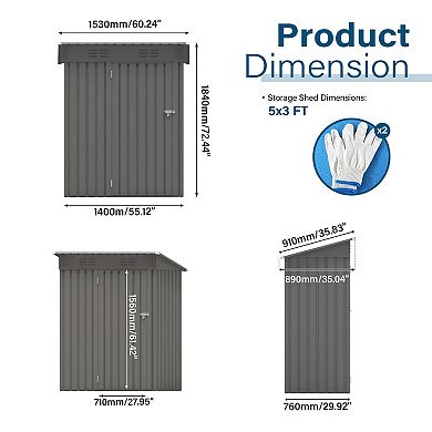 WOW PIONEER Compact Metal Outdoor Storage Shed with Lockable Door and Pitched Roof