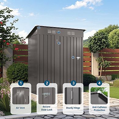WOW PIONEER Compact Metal Outdoor Storage Shed with Lockable Door and Pitched Roof