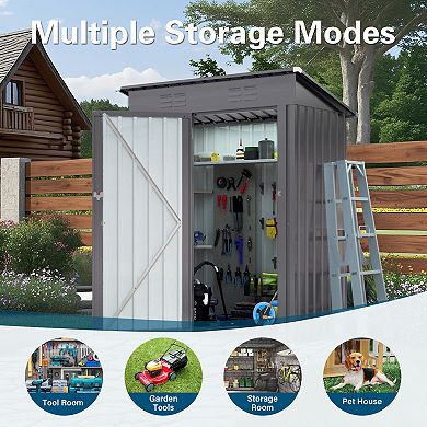 WOW PIONEER Compact Metal Outdoor Storage Shed with Lockable Door and Pitched Roof