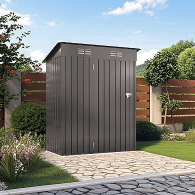 WOW PIONEER Compact Metal Outdoor Storage Shed with Lockable Door and Pitched Roof