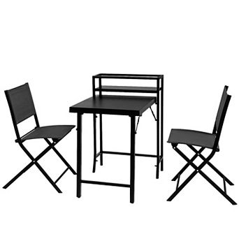 WOW PIONEER 3 pc Foldable Outdoor Bistro Set with Table and Chairs in Black