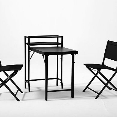 WOW PIONEER 3PCS Foldable Outdoor Bistro Set with Table and Chairs in Black