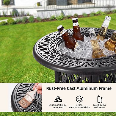 WOW PIONEER 21 Inch Round Ice Bucket Table with Removable Stainless Steel Container