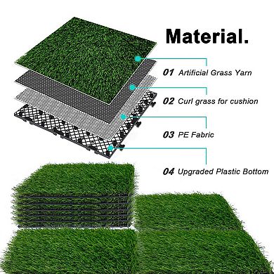 WOW PIONEER Set of 54 Interlocking Artificial Grass Tiles for Outdoor and Indoor Flooring