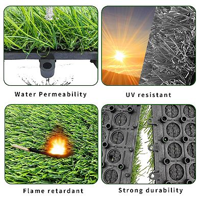 WOW PIONEER Set of 54 Interlocking Artificial Grass Tiles for Outdoor and Indoor Flooring